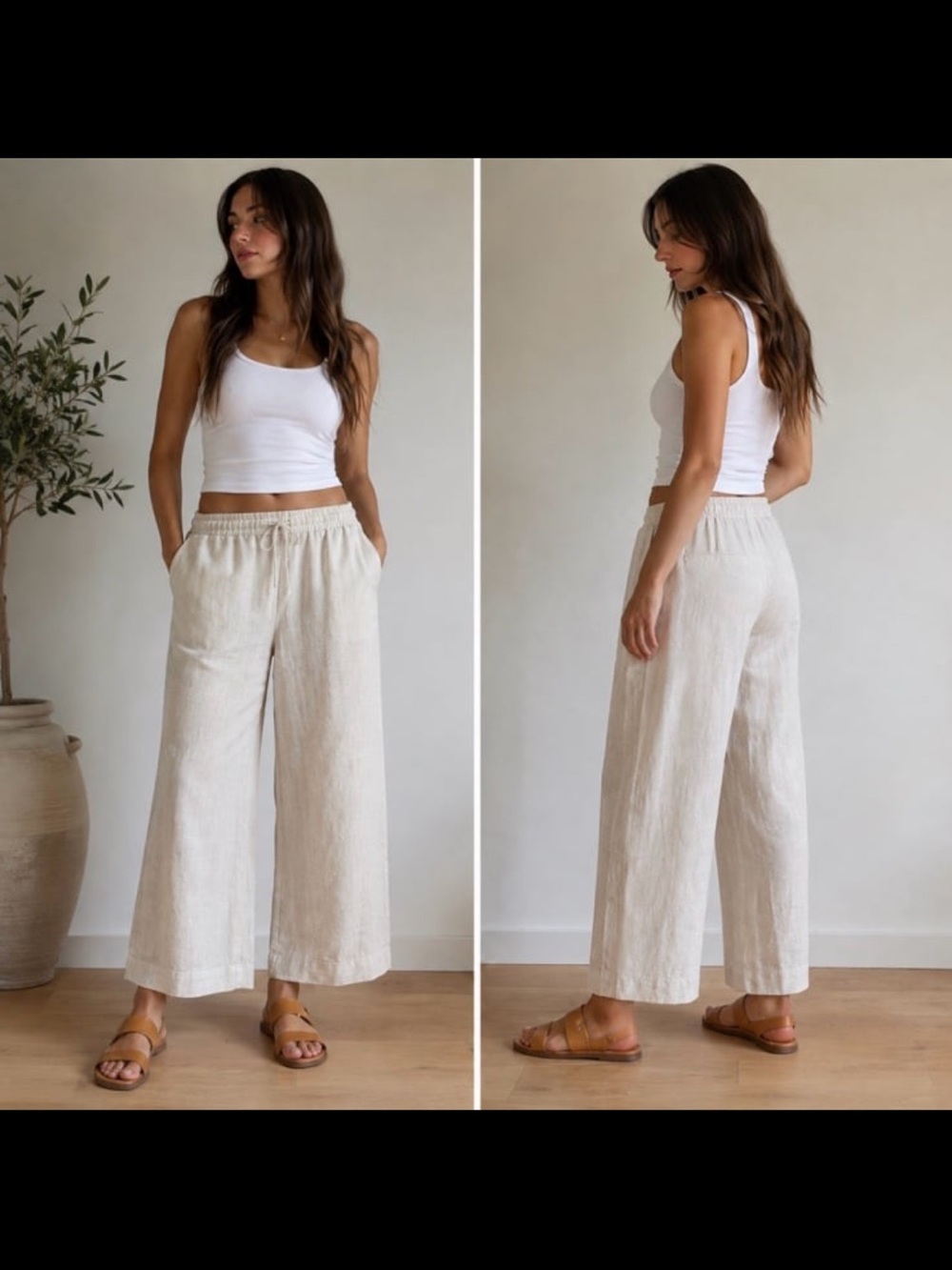 100% European Linen Wide Leg Pants Quince Flax Drawstring